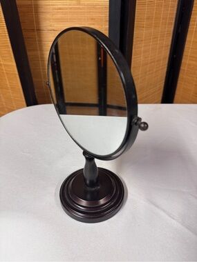 Double-Sided Round Table Vanity Mirror in Dark Bronze